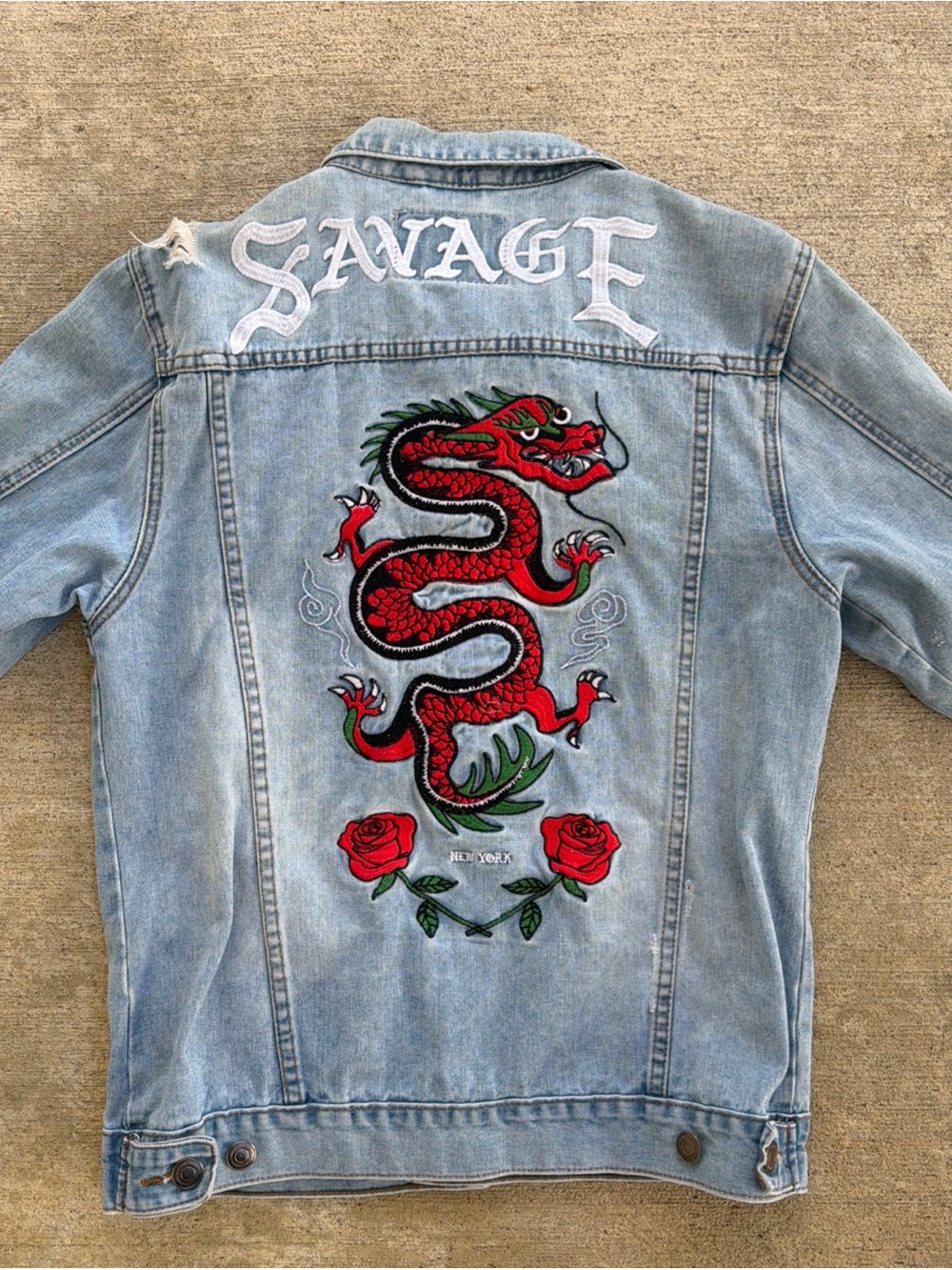 Carbon Denim Washed Distressed Jacket “Savage” Embroidered Men’s  Size Medium
